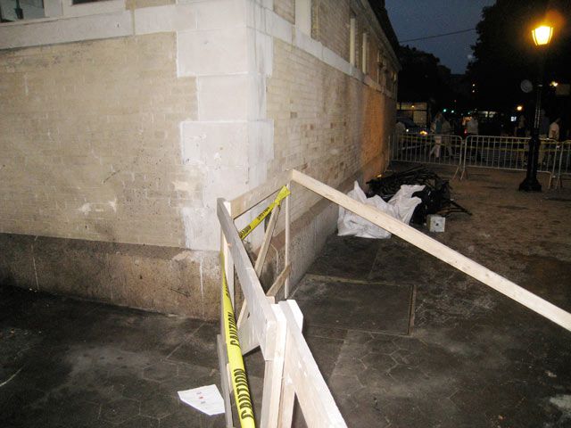 There did not appear to be much structural damage to the corner, but there was a barrier set up.